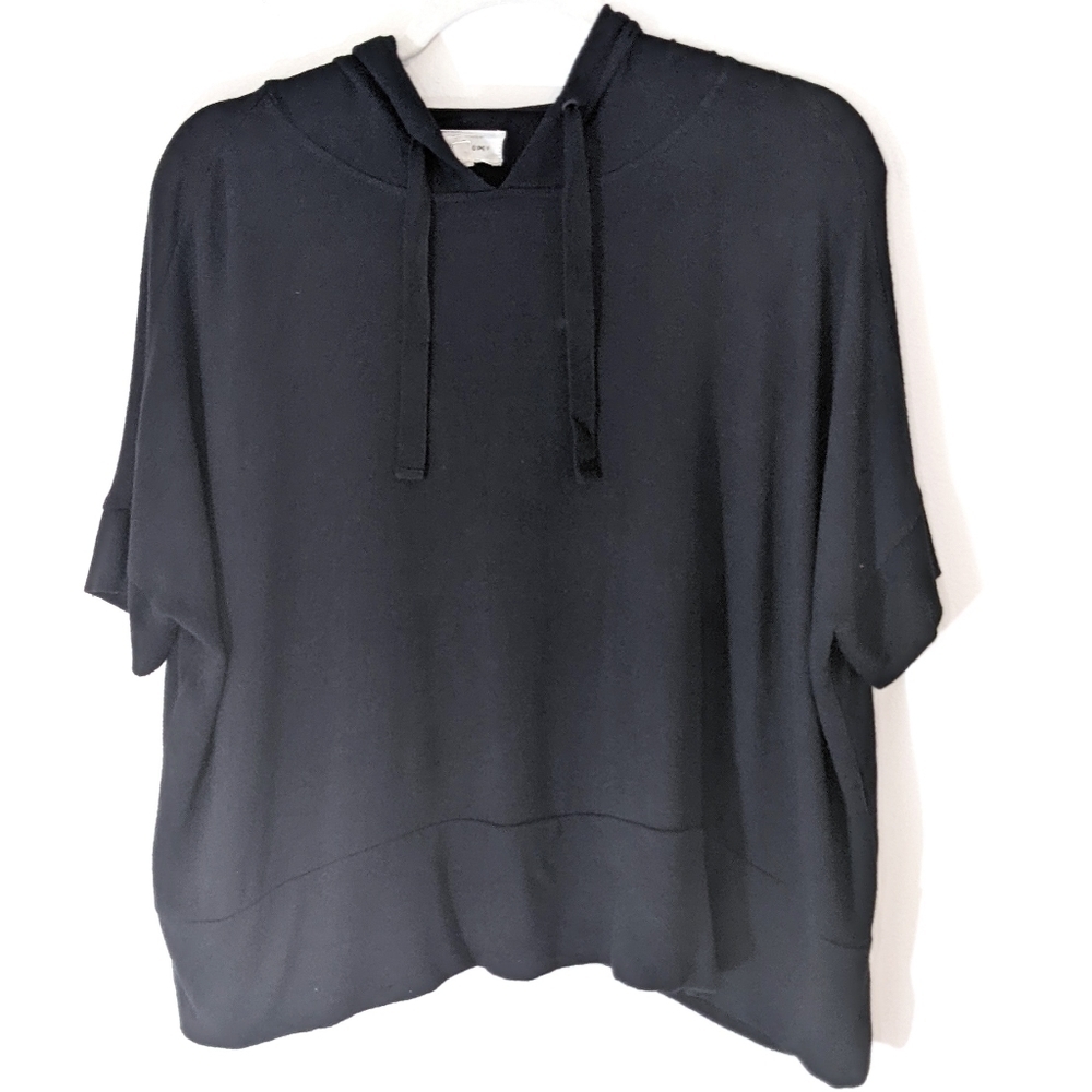 Lou & Grey Lightweight Brushmarl Short Sleeve Black Hoodie xs